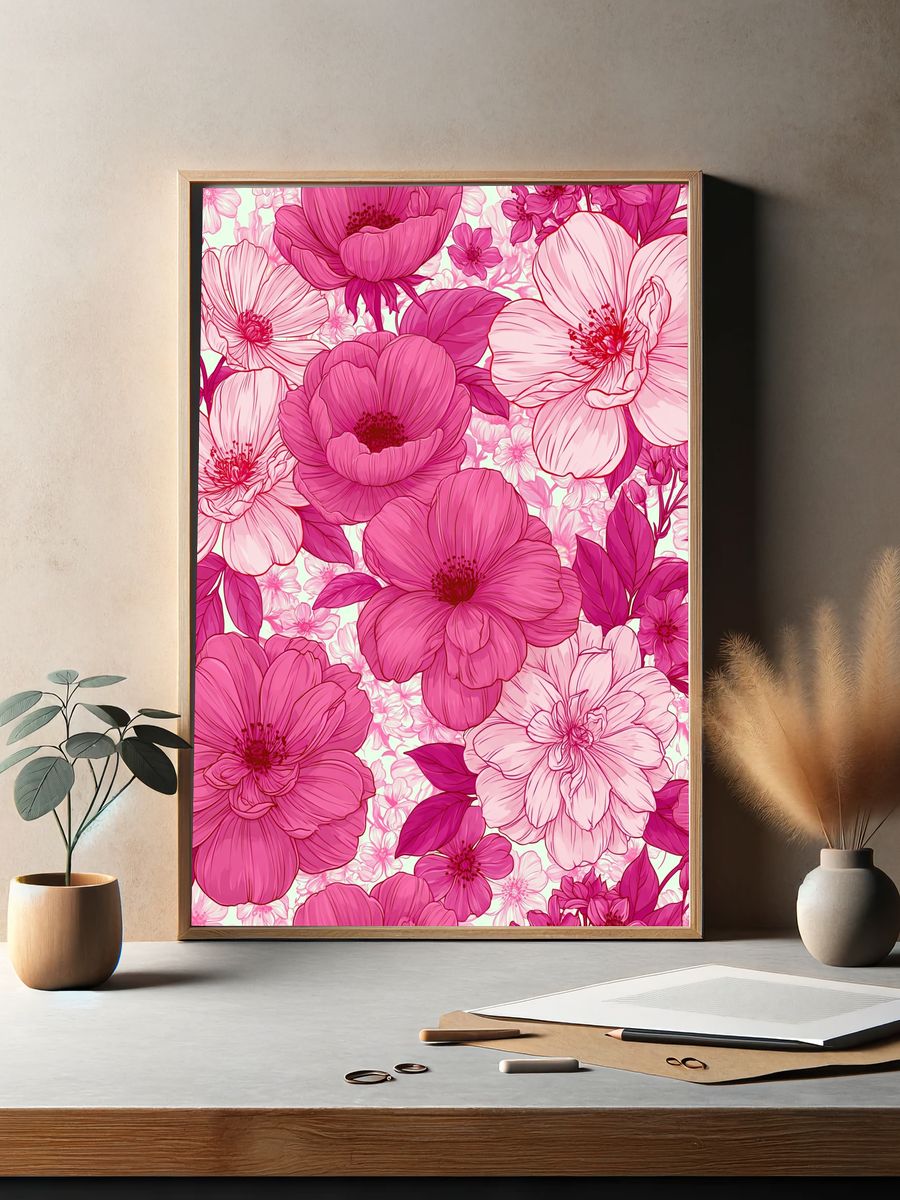 Pink Blossom Floral Print. — room view 2