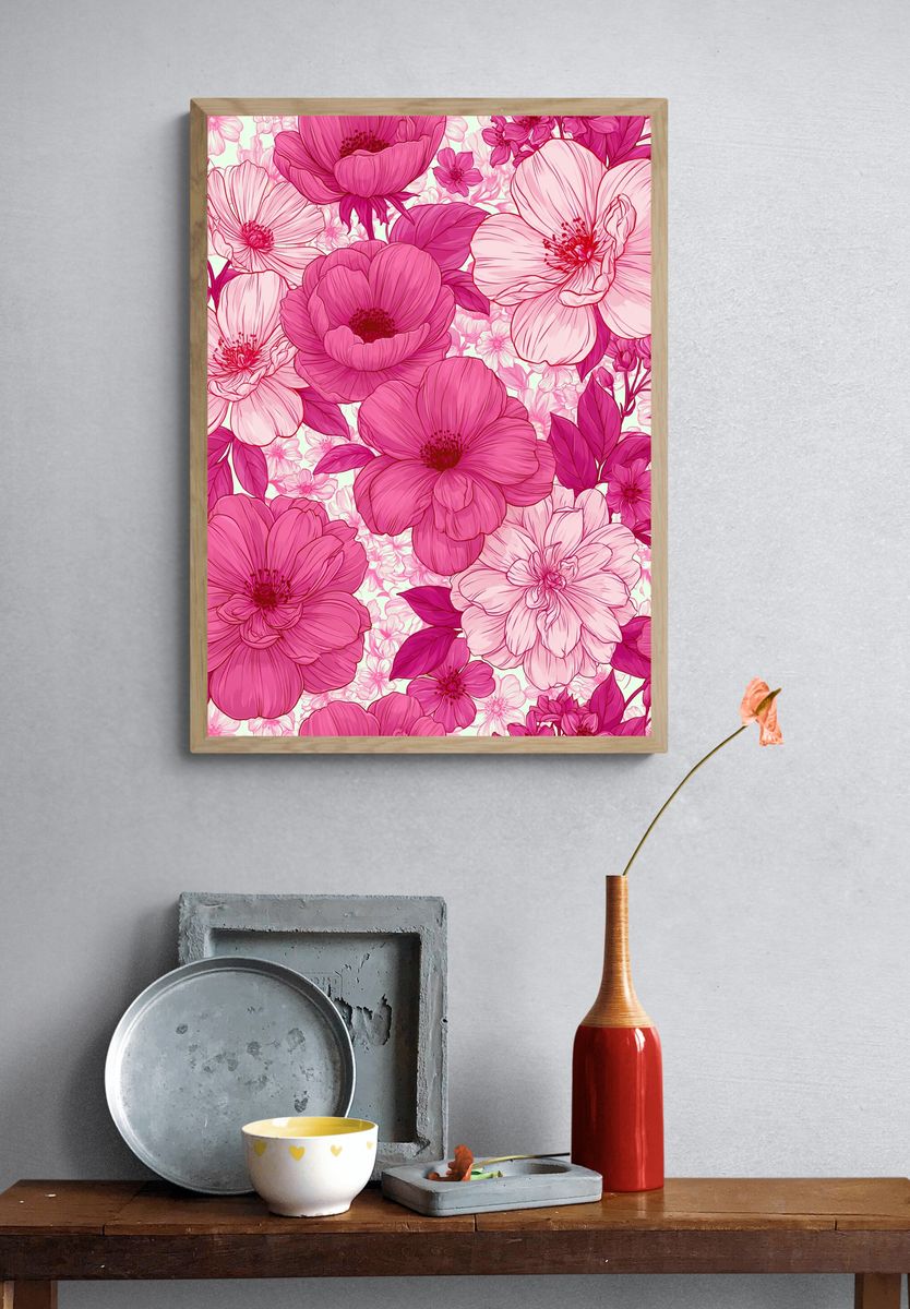 Pink Blossom Floral Print. — room view 3