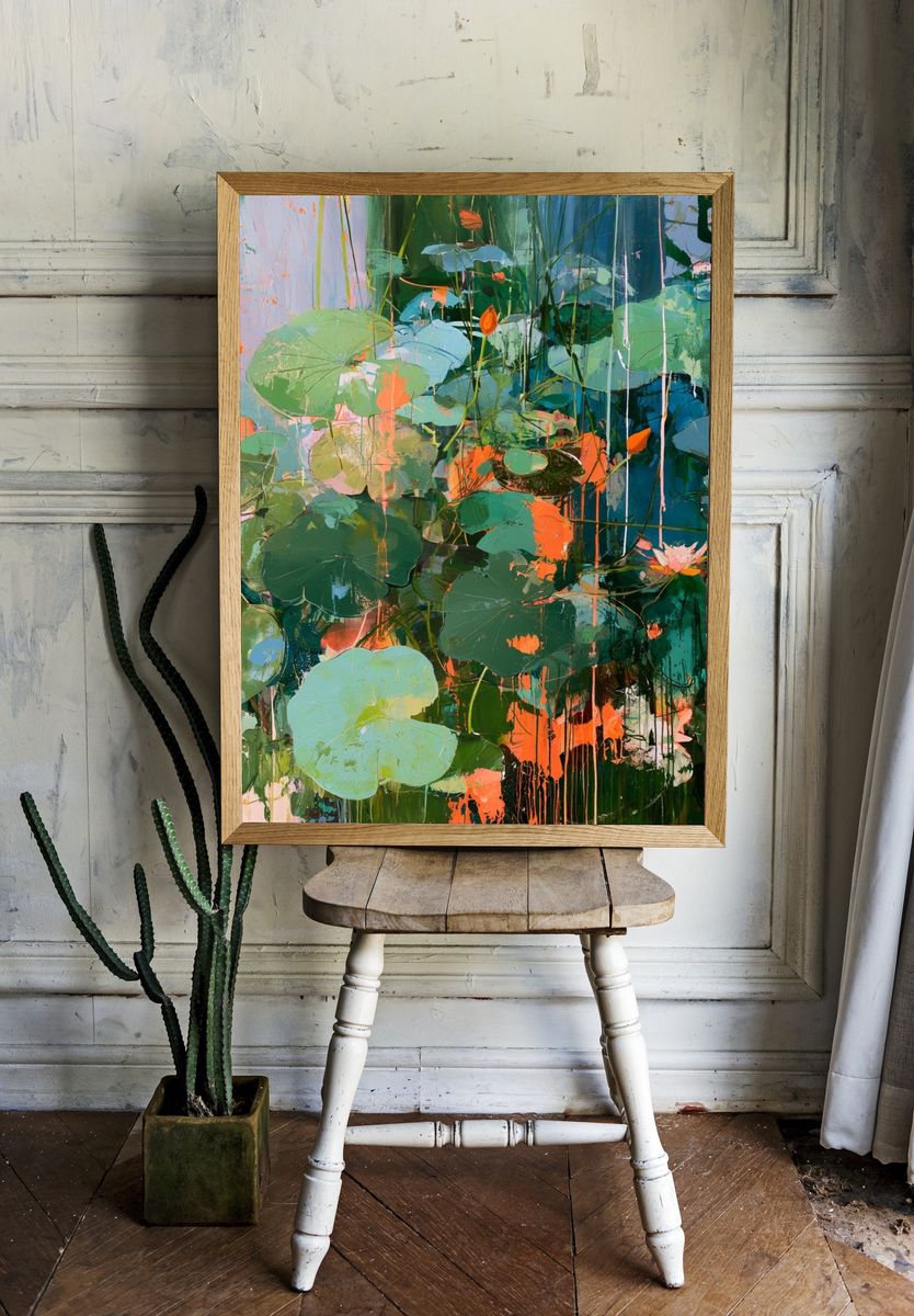 Lily Pond Abstract Print. room preview