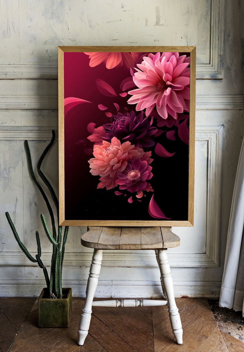 Pink Dahlia Bloom Illustration Poster. room preview