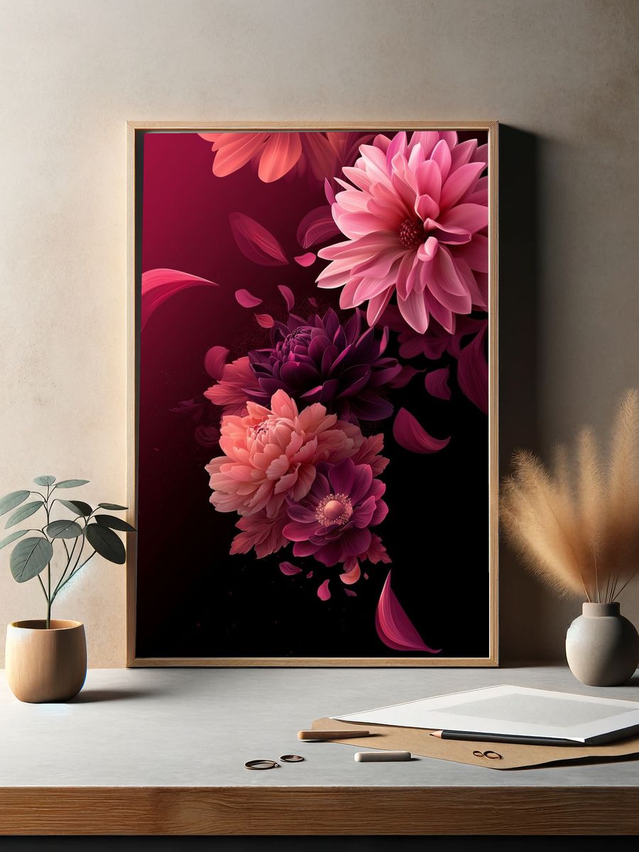 Pink Dahlia Bloom Illustration Poster. — room view 2