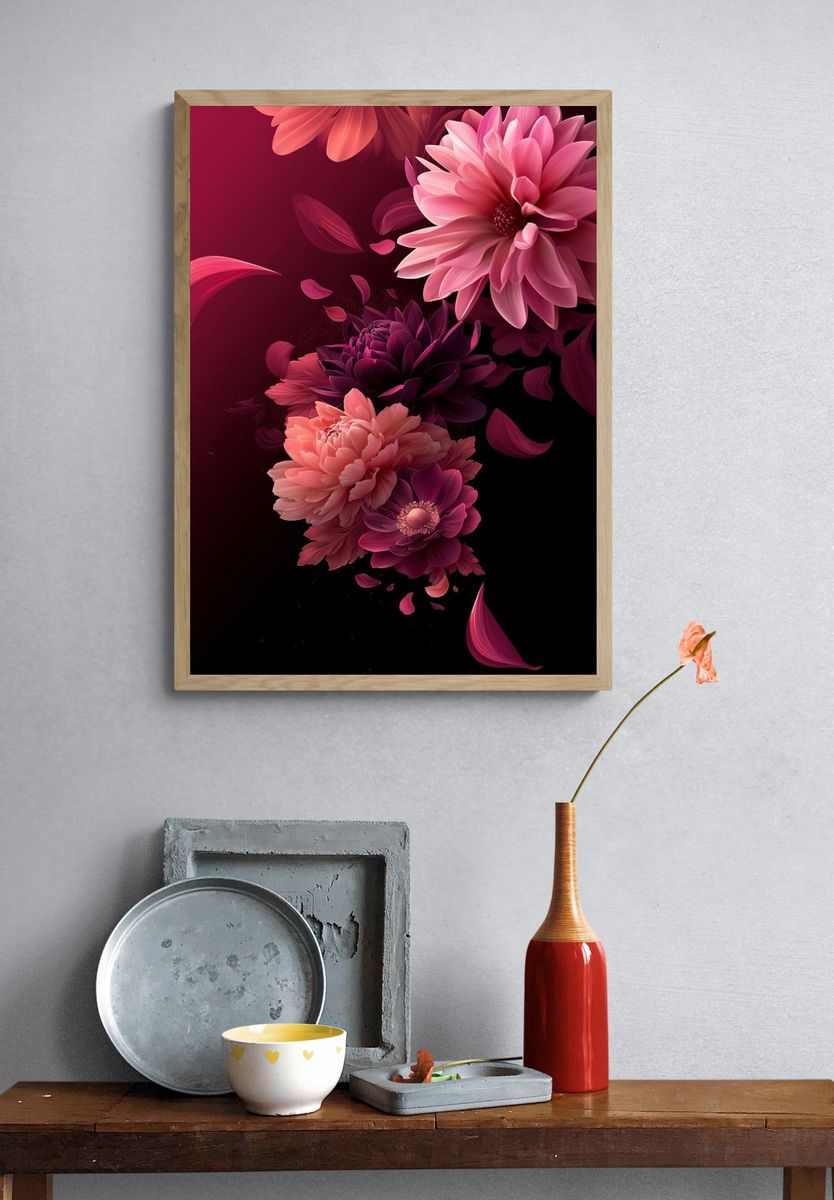 Pink Dahlia Bloom Illustration Poster. — room view 3