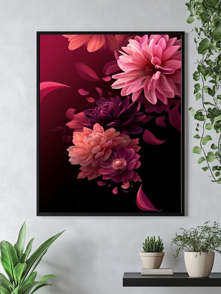 Pink Dahlia Bloom Illustration Poster. — room view 4