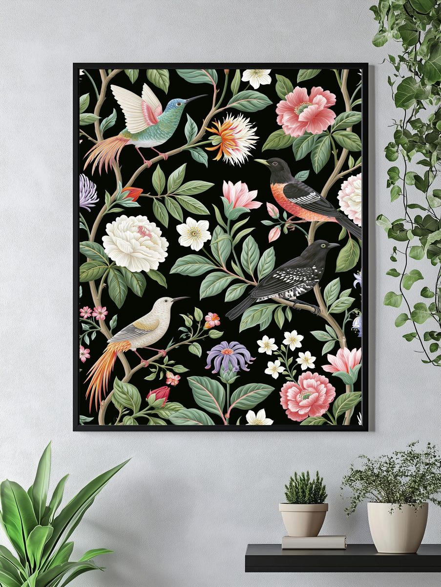 Birds and Blooms Botanical Print. — room view 4