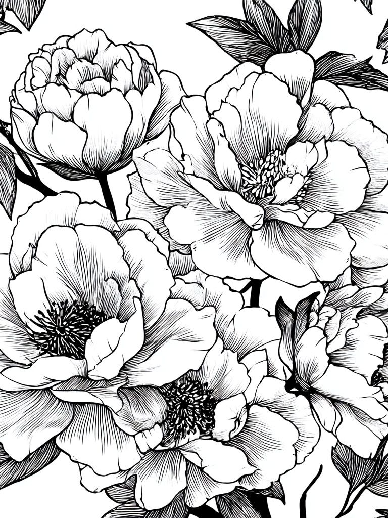 Peony Bloom Line Art Poster. poster — botanical art