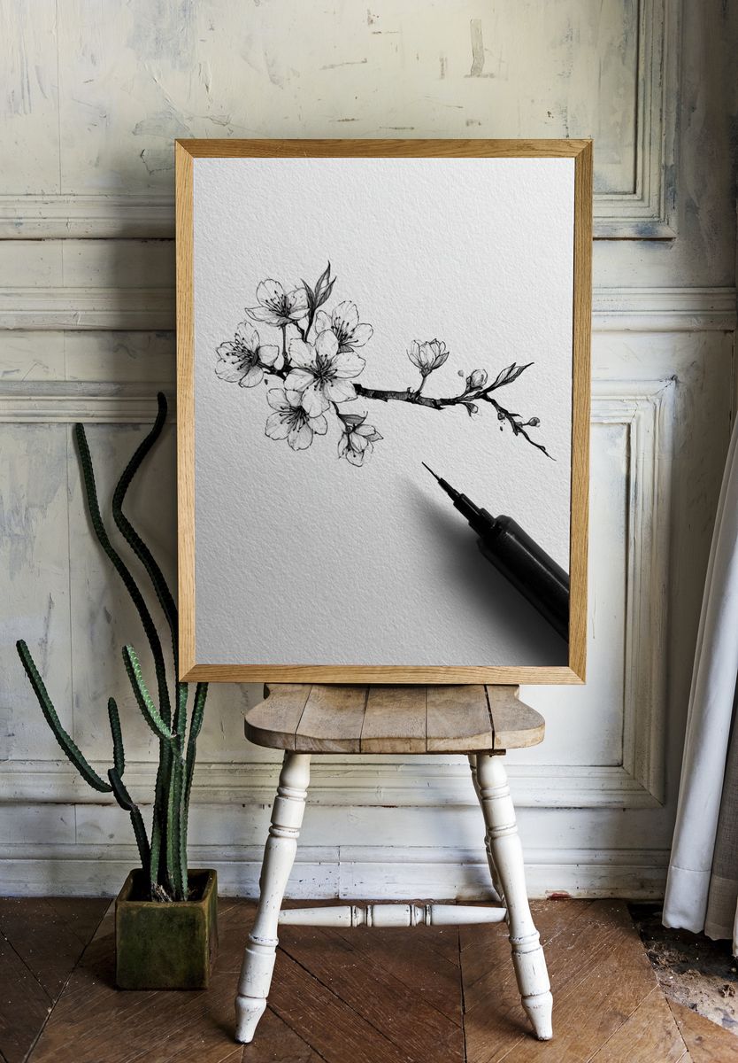 Cherry Blossom Ink Poster. room preview
