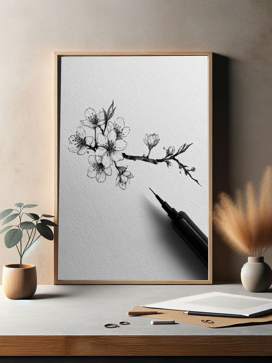 Cherry Blossom Ink Poster. — room view 2