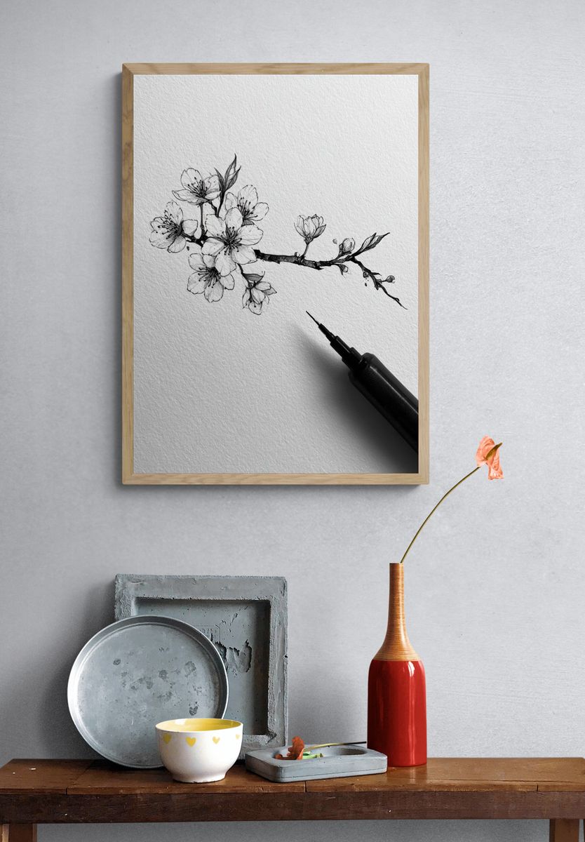 Cherry Blossom Ink Poster. — room view 3