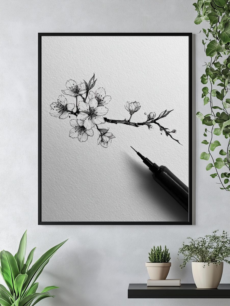 Cherry Blossom Ink Poster. — room view 4