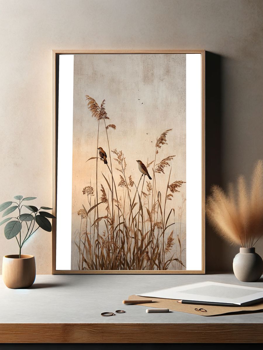 Reed Birds Botanical Print. — room view 2