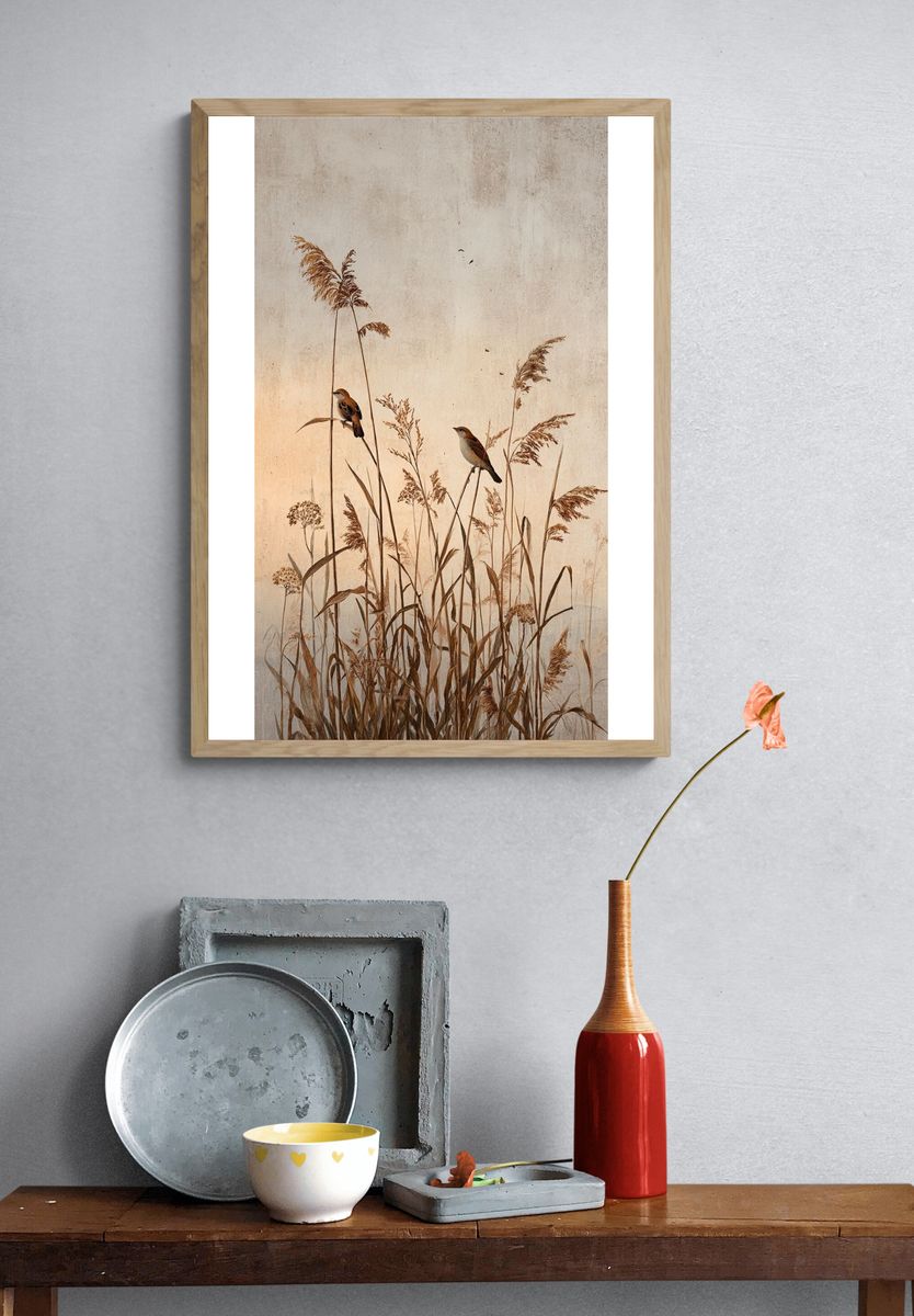 Reed Birds Botanical Print. — room view 3