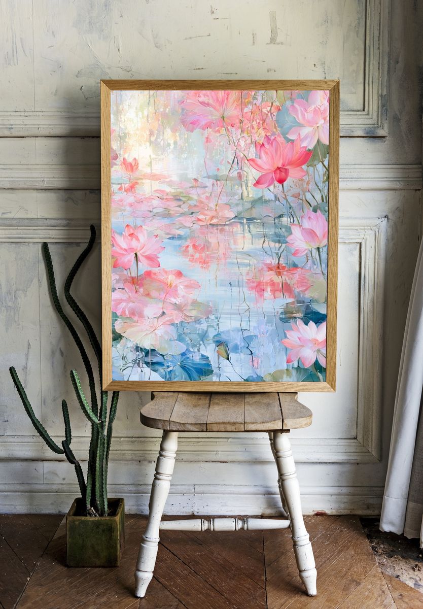 Lotus Bloom Garden Print. room preview
