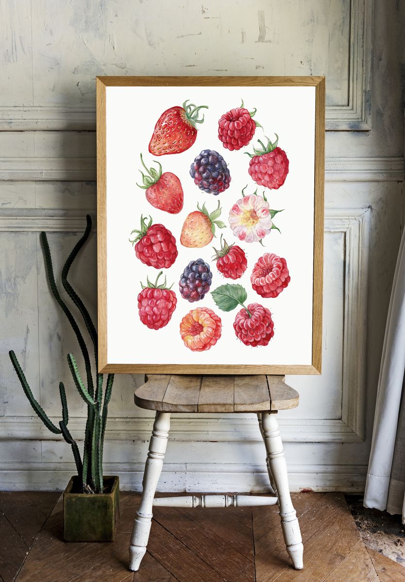 Watercolor Berries Botanical Poster. room preview
