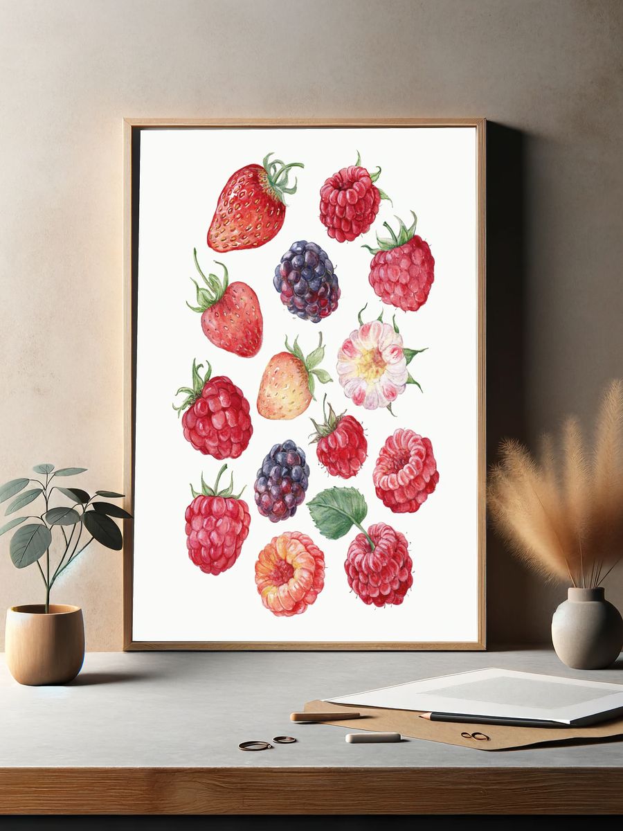 Watercolor Berries Botanical Poster. — room view 2