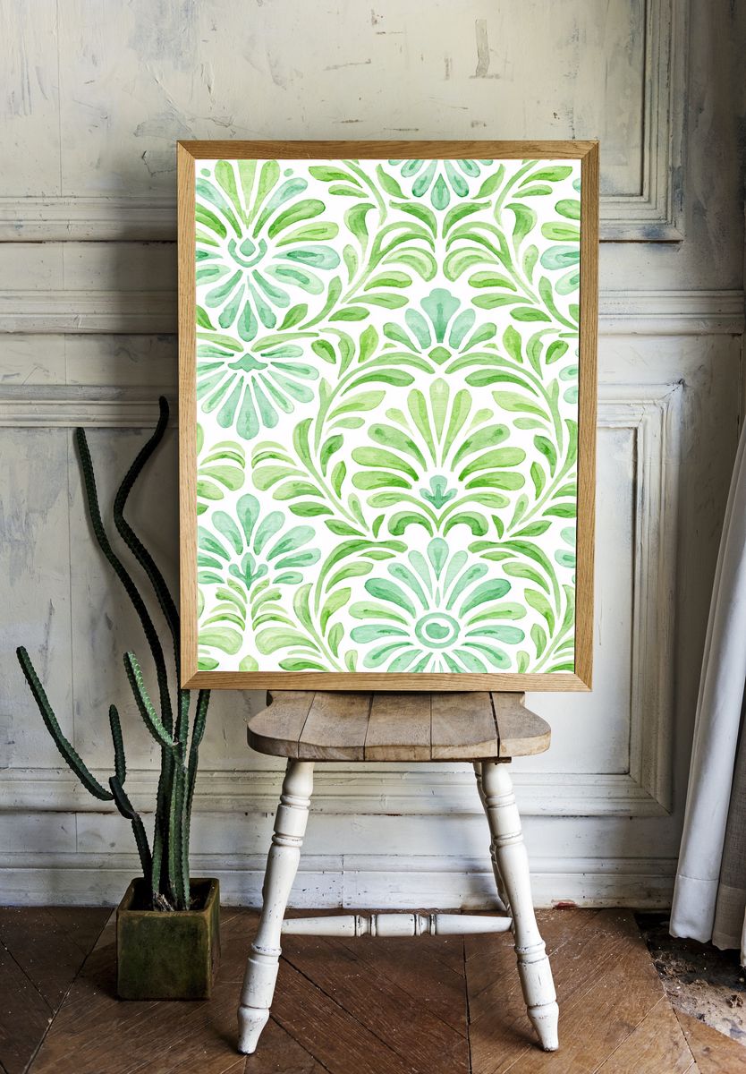 Watercolor Leaf Pattern Print. — room view 1