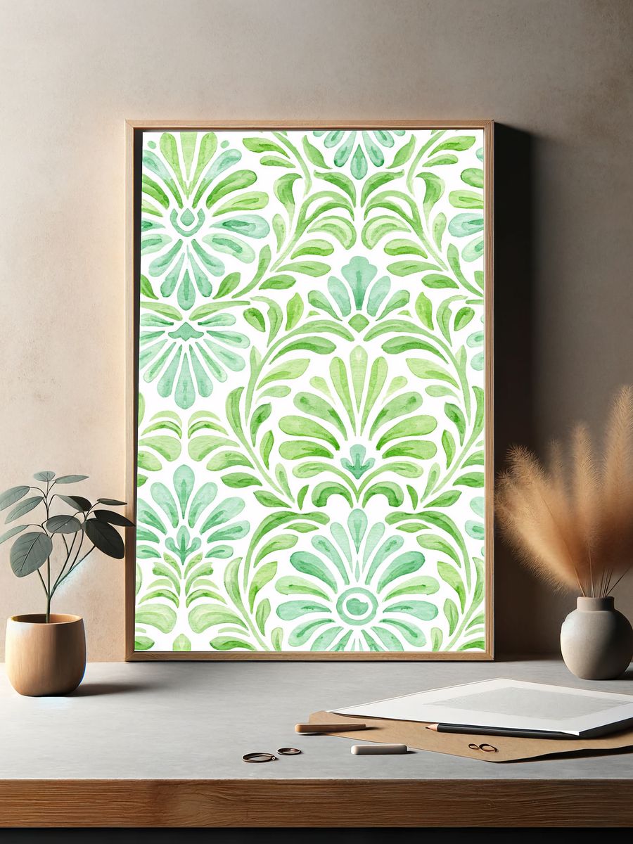 Watercolor Leaf Pattern Print. — room view 2