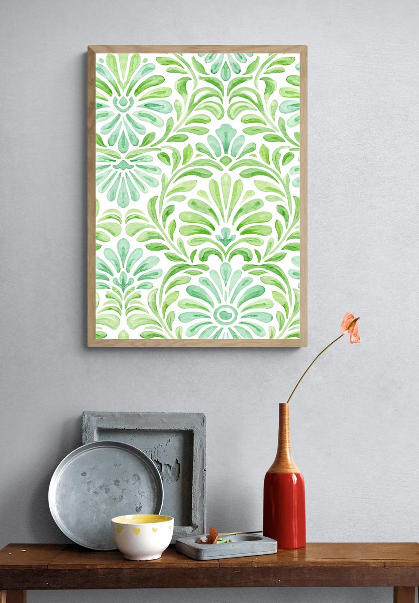 Watercolor Leaf Pattern Print. — room view 3
