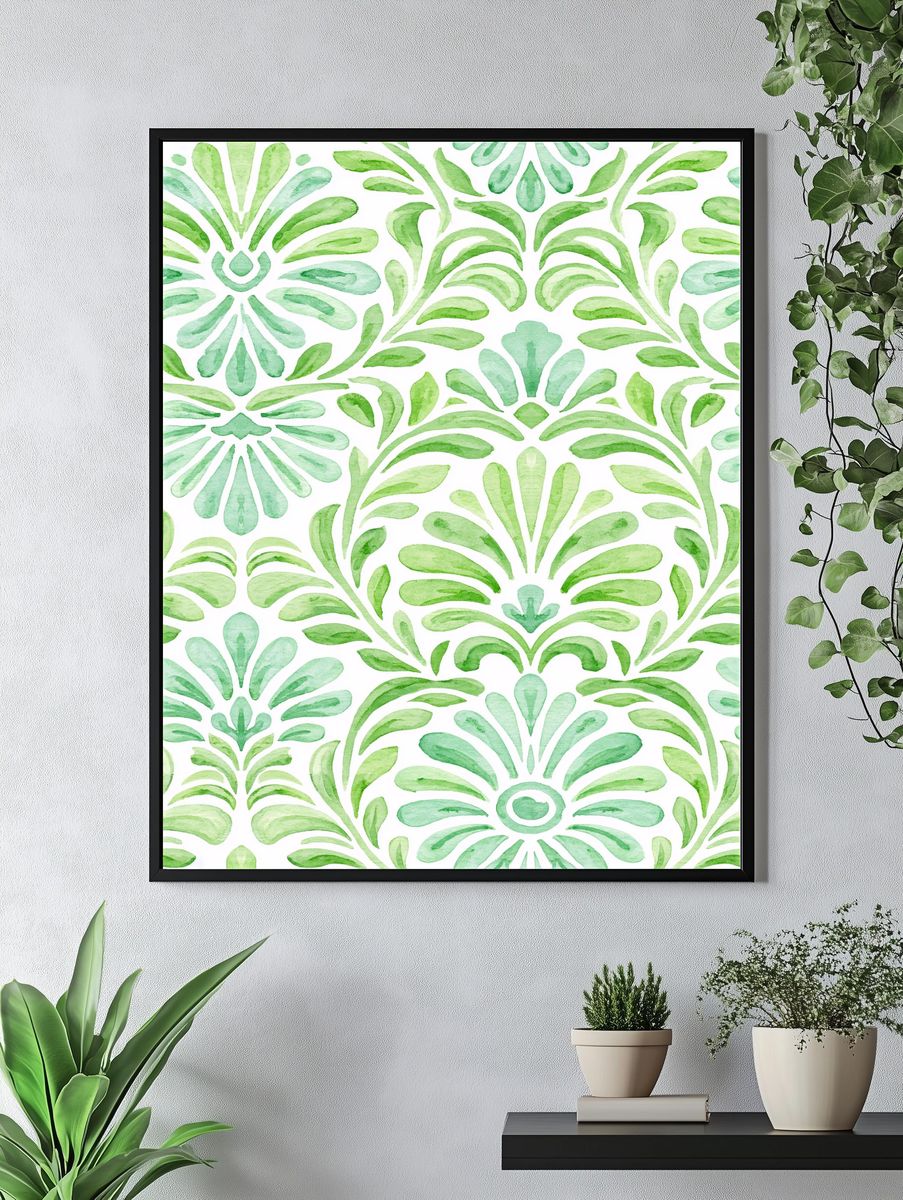 Watercolor Leaf Pattern Print. — room view 4