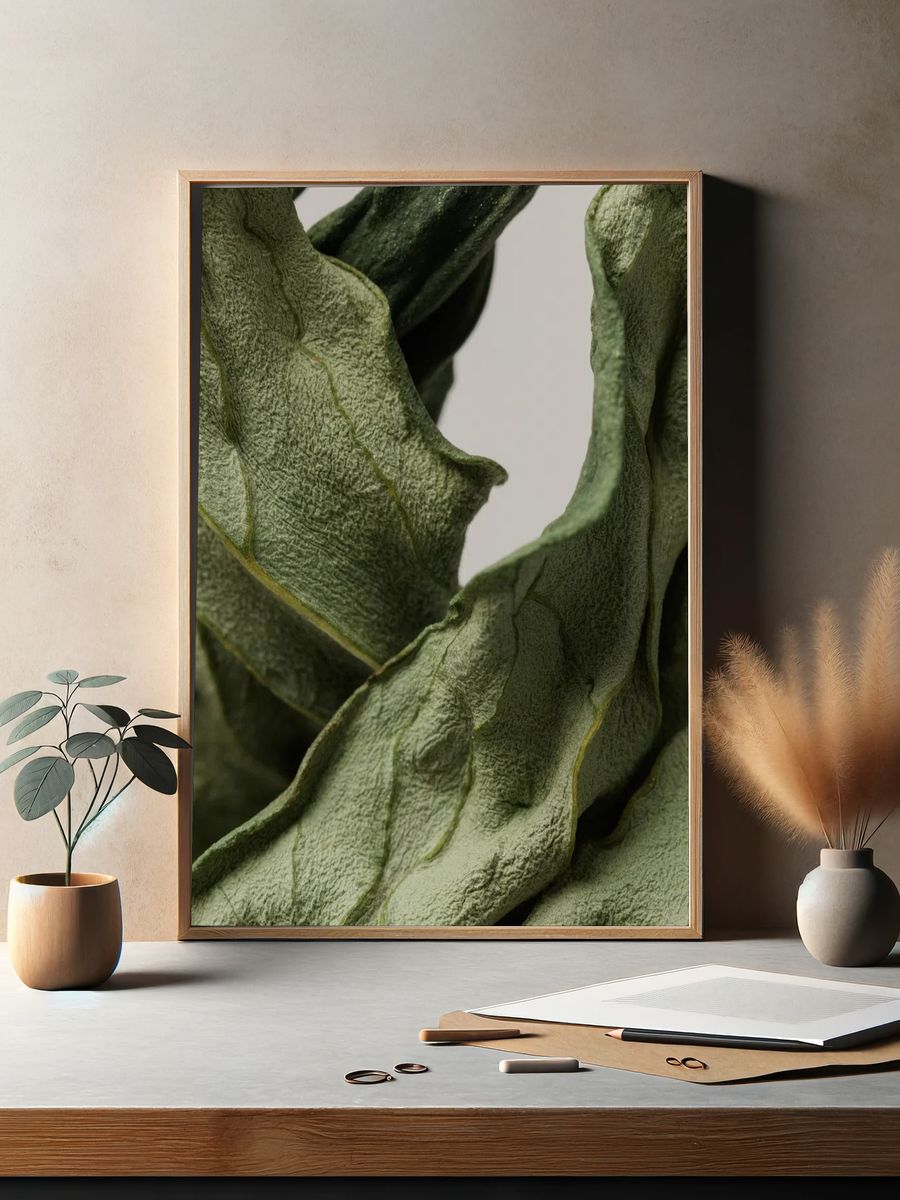 Dried peony leaf gray background. — room view 2