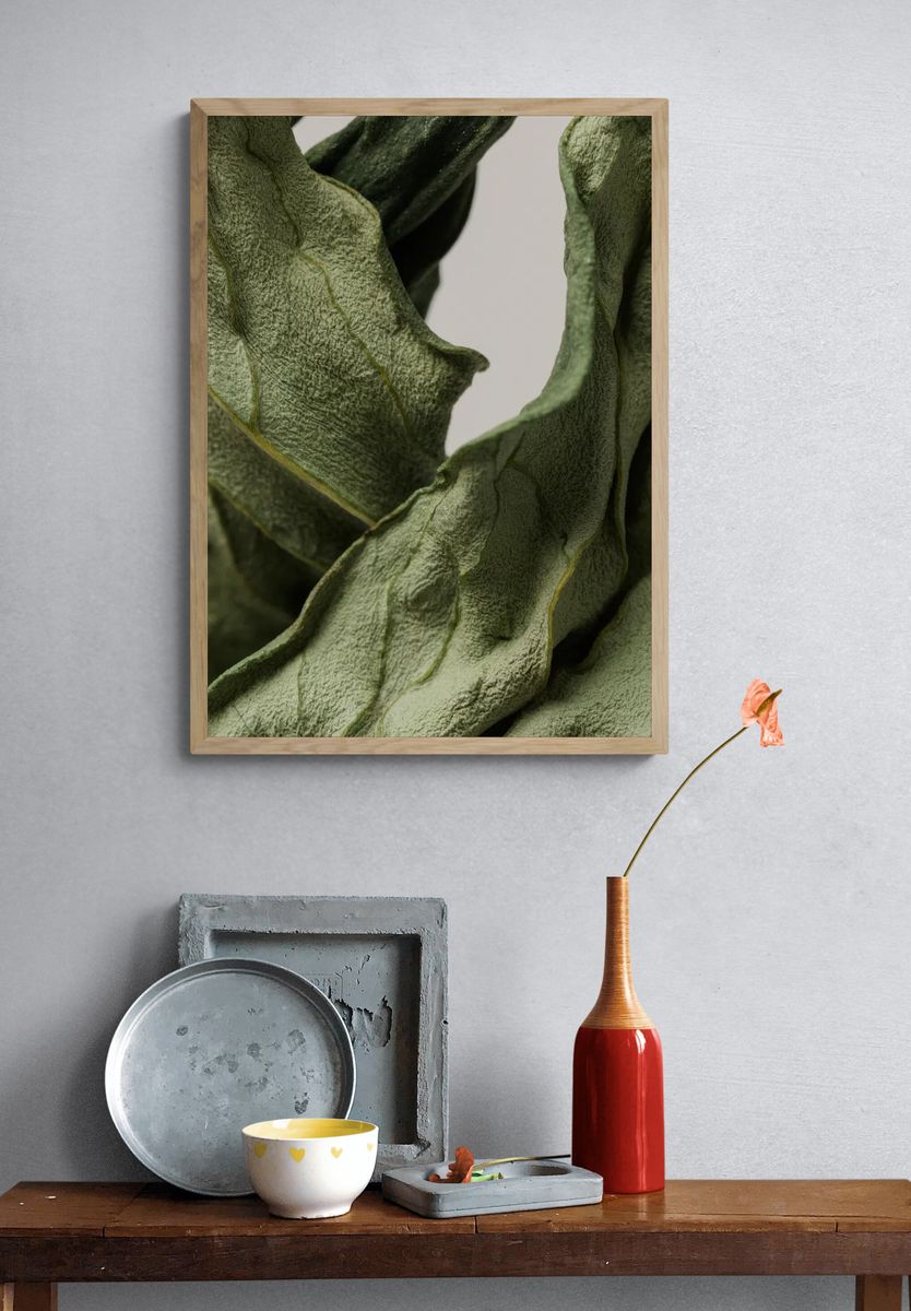 Dried peony leaf gray background. — room view 3