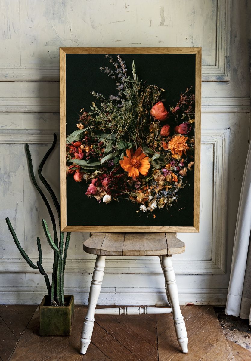 Dried Wildflower Bouquet Botanical Print. room preview