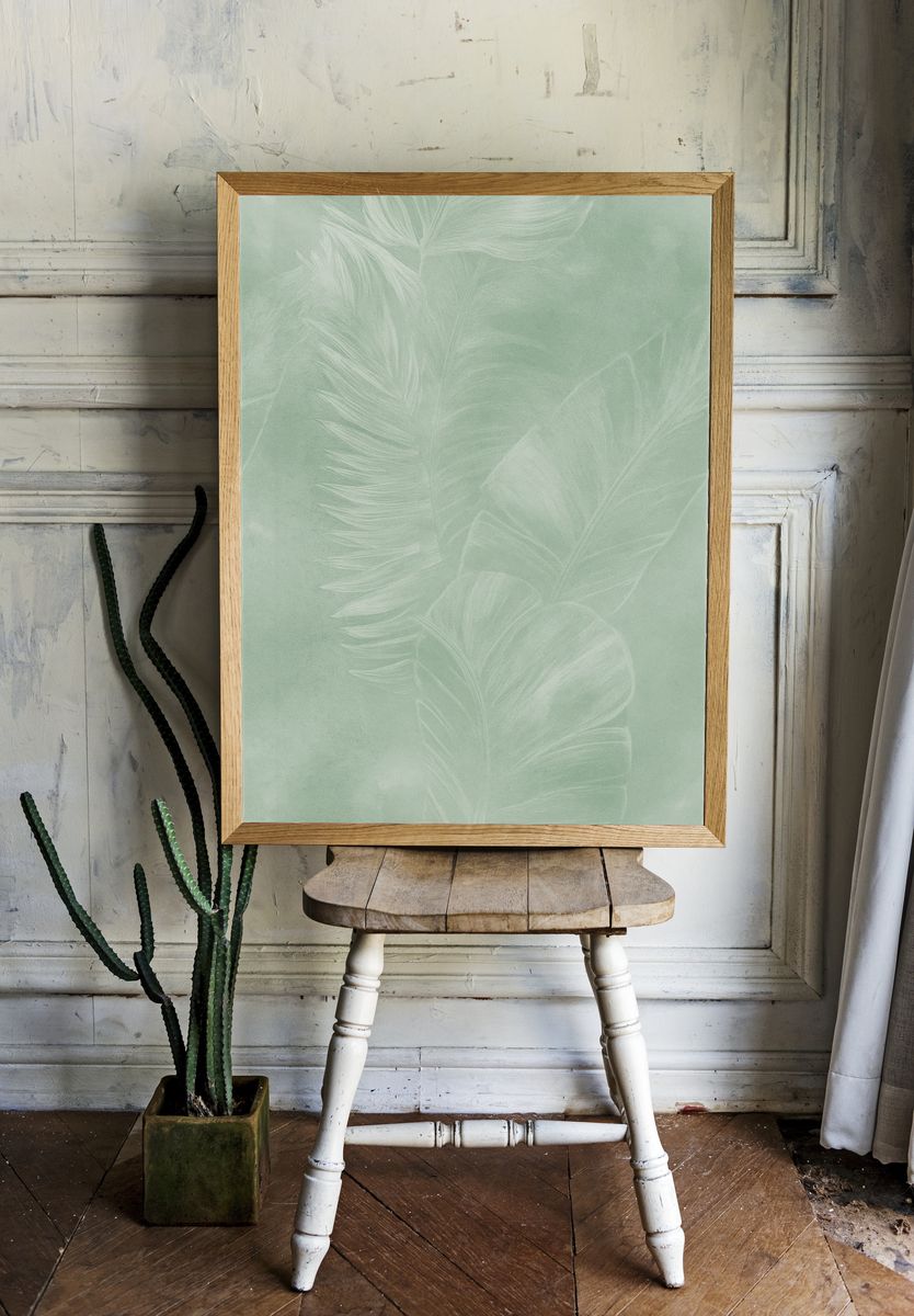 Soft Feather Botanical Print. room preview