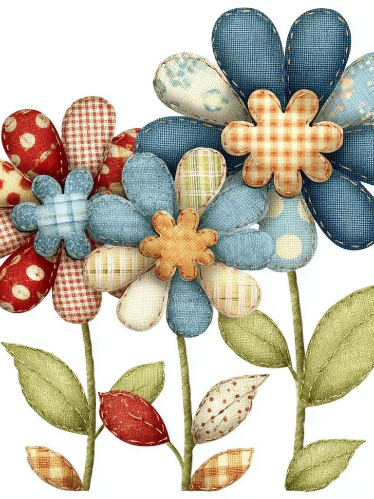 Patchwork Flowers Botanical Print. poster detail