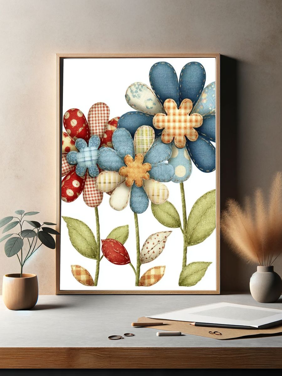 Patchwork Flowers Botanical Print. — room view 2