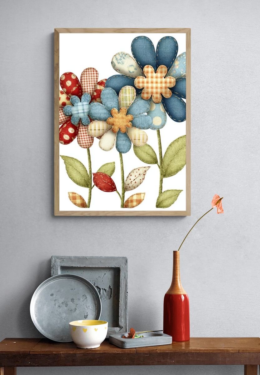 Patchwork Flowers Botanical Print. — room view 3