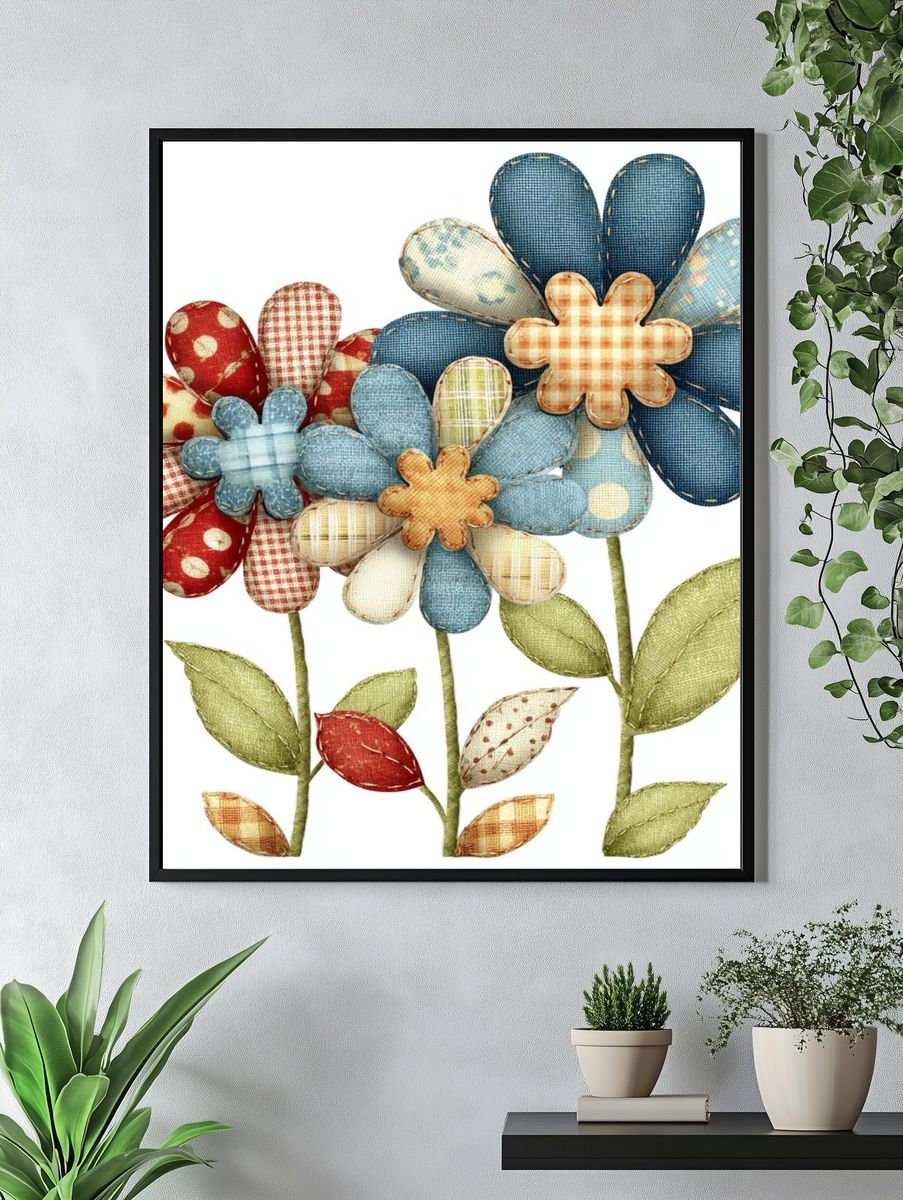 Patchwork Flowers Botanical Print. — room view 4