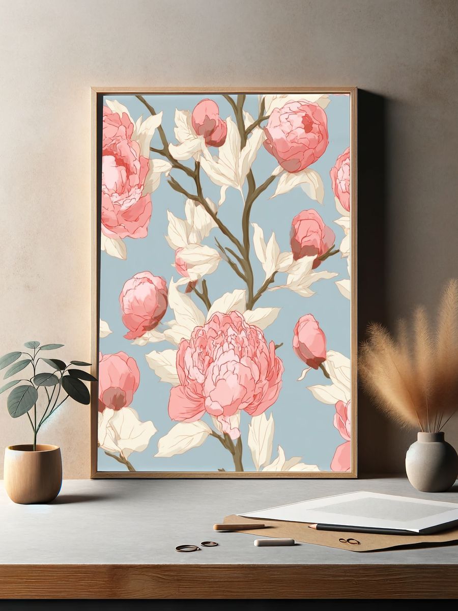Pink Peonies Botanical Print. — room view 2