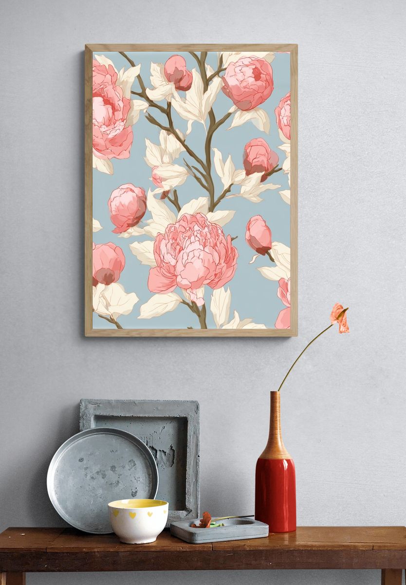 Pink Peonies Botanical Print. — room view 3
