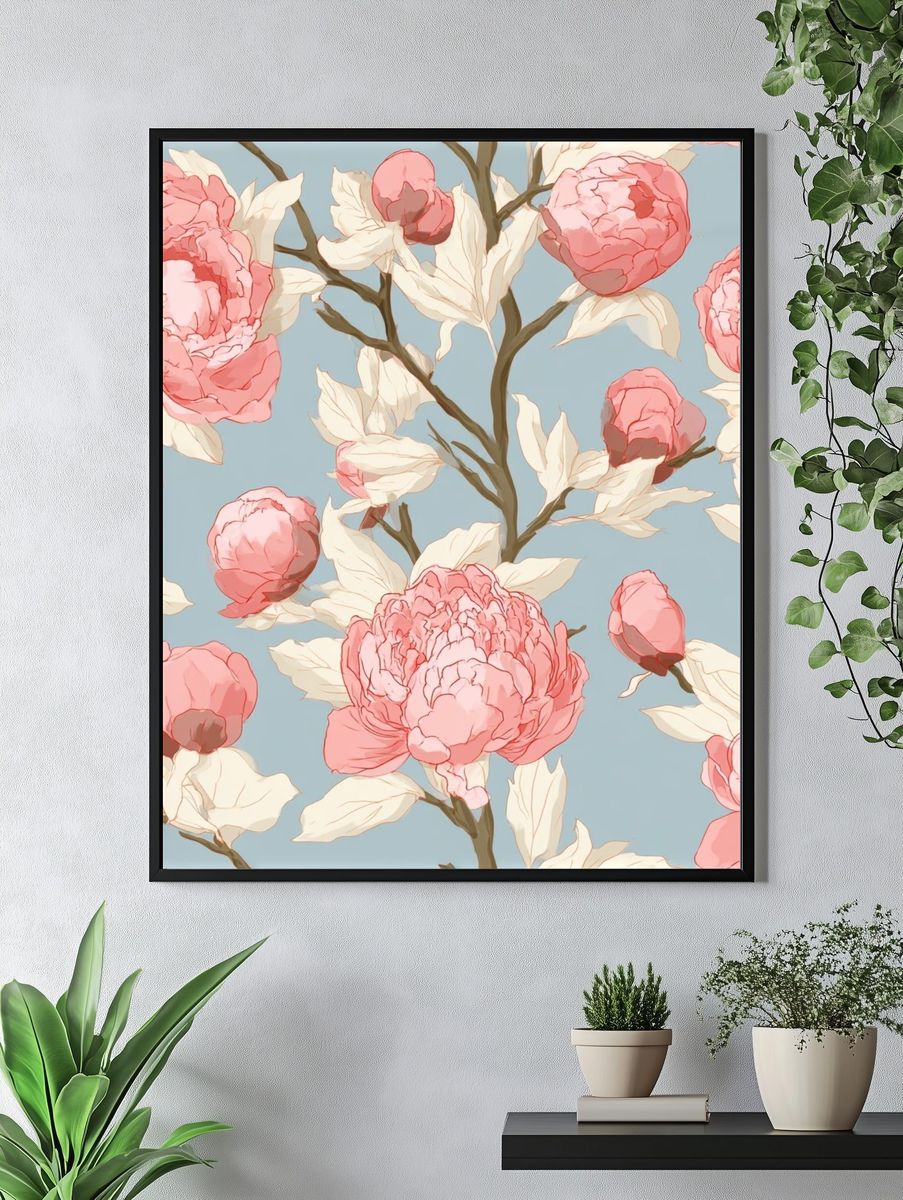Pink Peonies Botanical Print. — room view 4