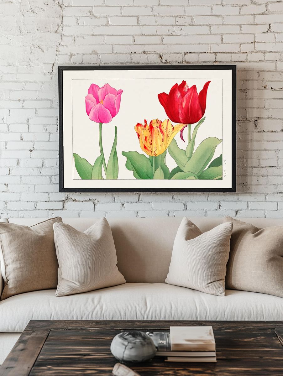 Tulip, Japanese woodblock art. Digitally. room preview