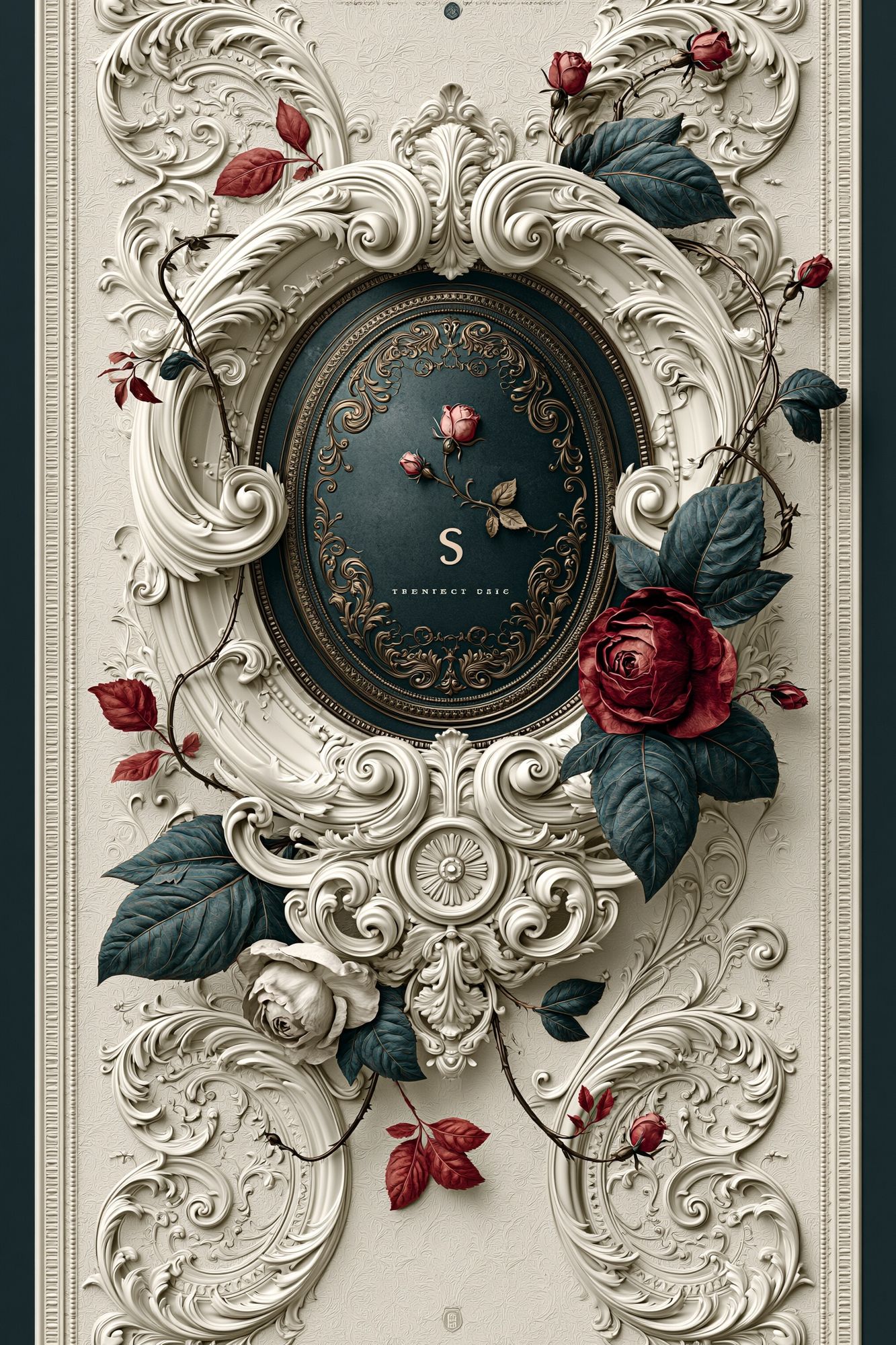 Baroque Rose Ornamental Print. poster — botanical art
