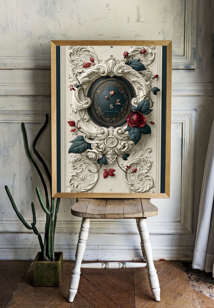 Baroque Rose Ornamental Print. — room view 1