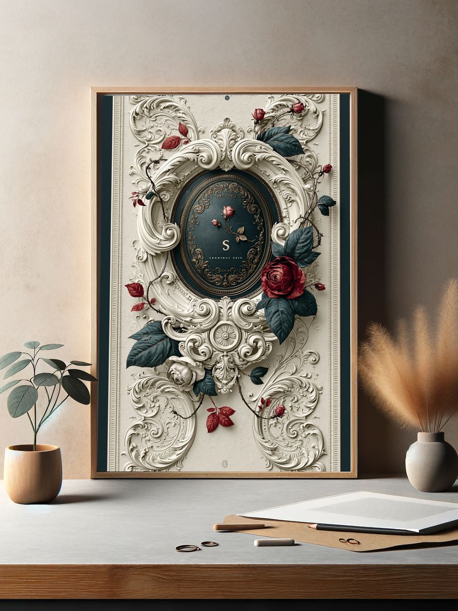 Baroque Rose Ornamental Print. — room view 2