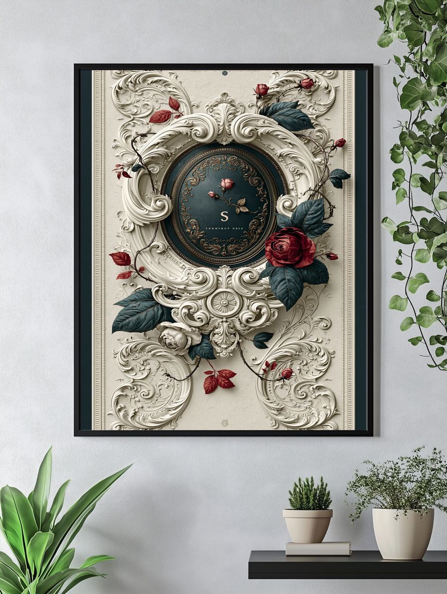 Baroque Rose Ornamental Print. — room view 4