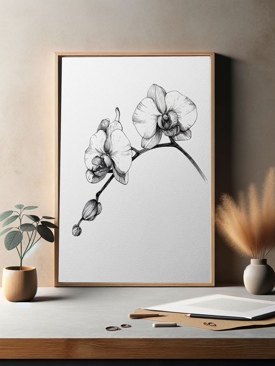 Orchid Line Art Poster. — room view 2