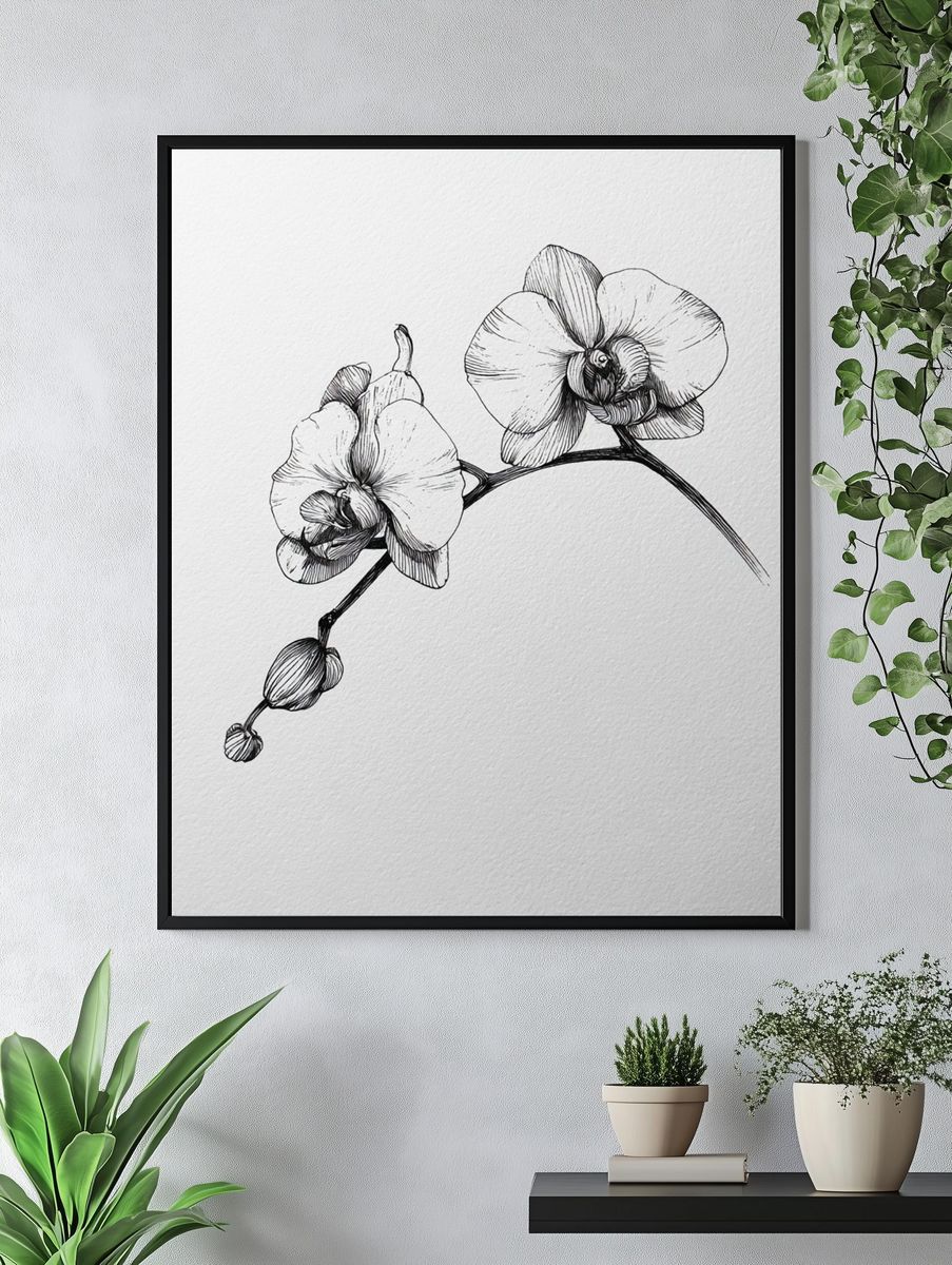 Orchid Line Art Poster. — room view 4