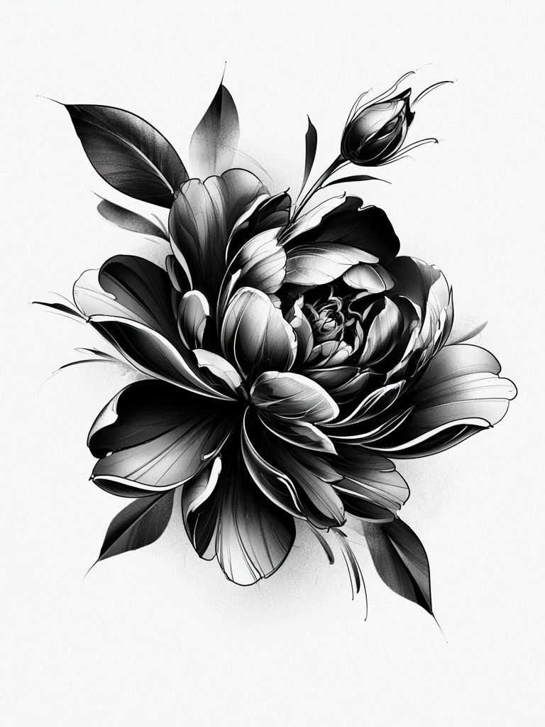 Monochrome Floral Bloom Print. poster — botanical art