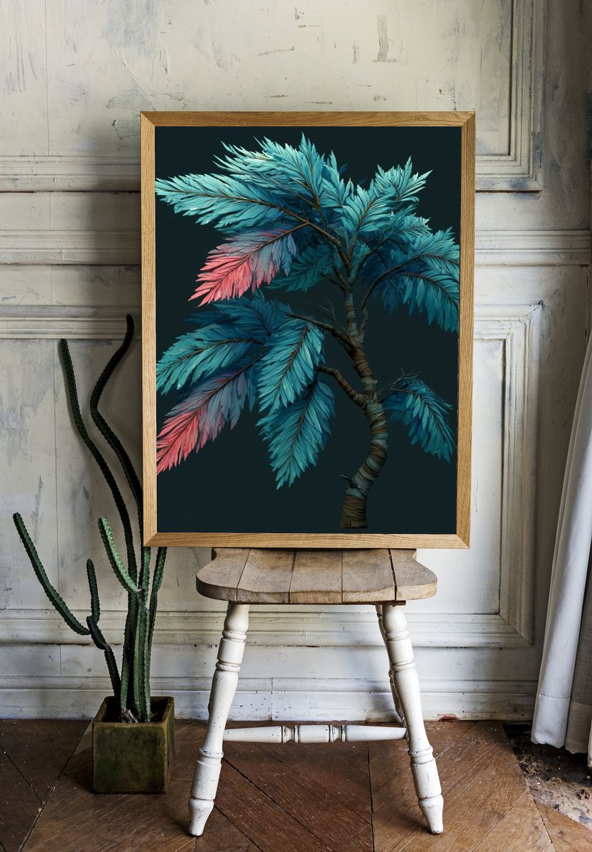 Tropical Feather Tree Illustration Poster. — room view 1