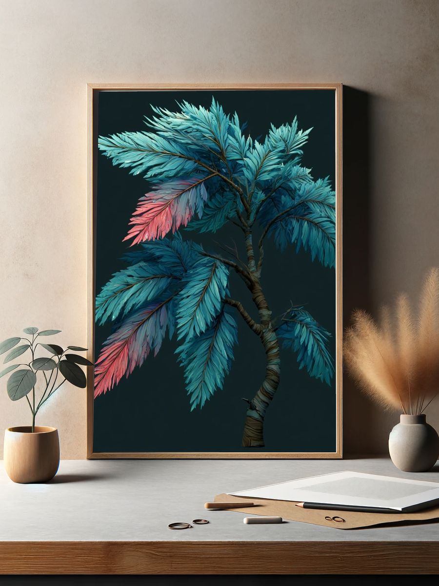 Tropical Feather Tree Illustration Poster. — room view 2