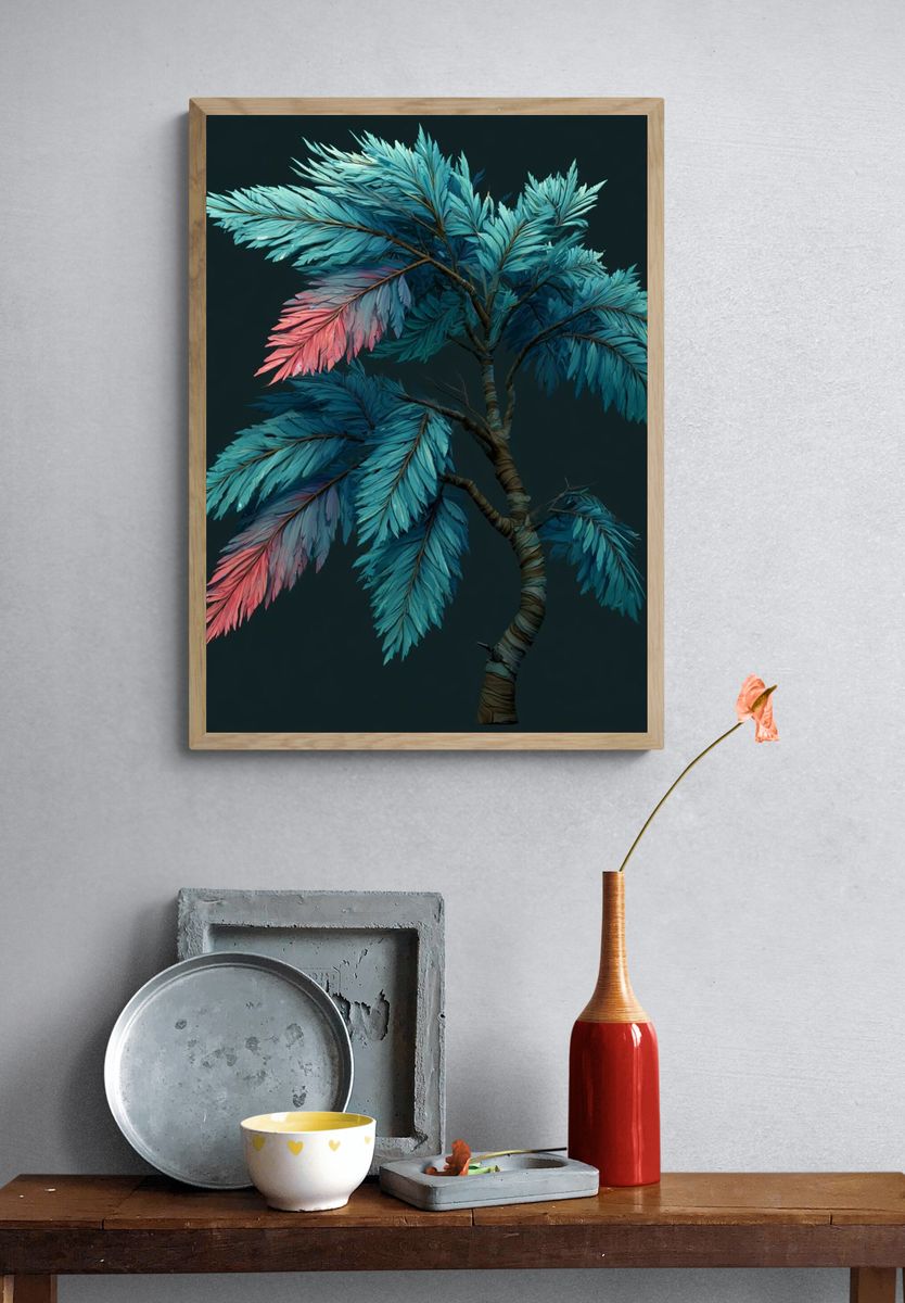 Tropical Feather Tree Illustration Poster. — room view 3
