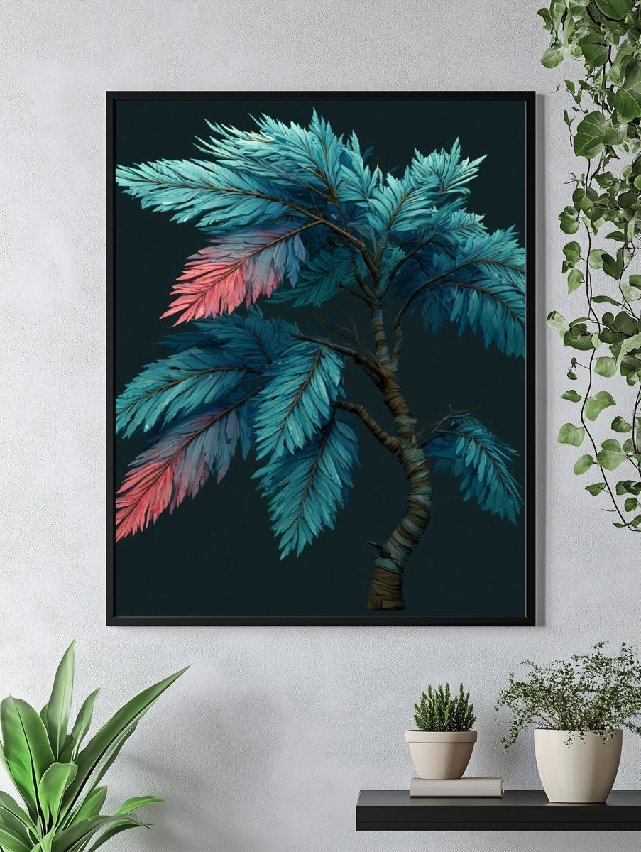 Tropical Feather Tree Illustration Poster. — room view 4