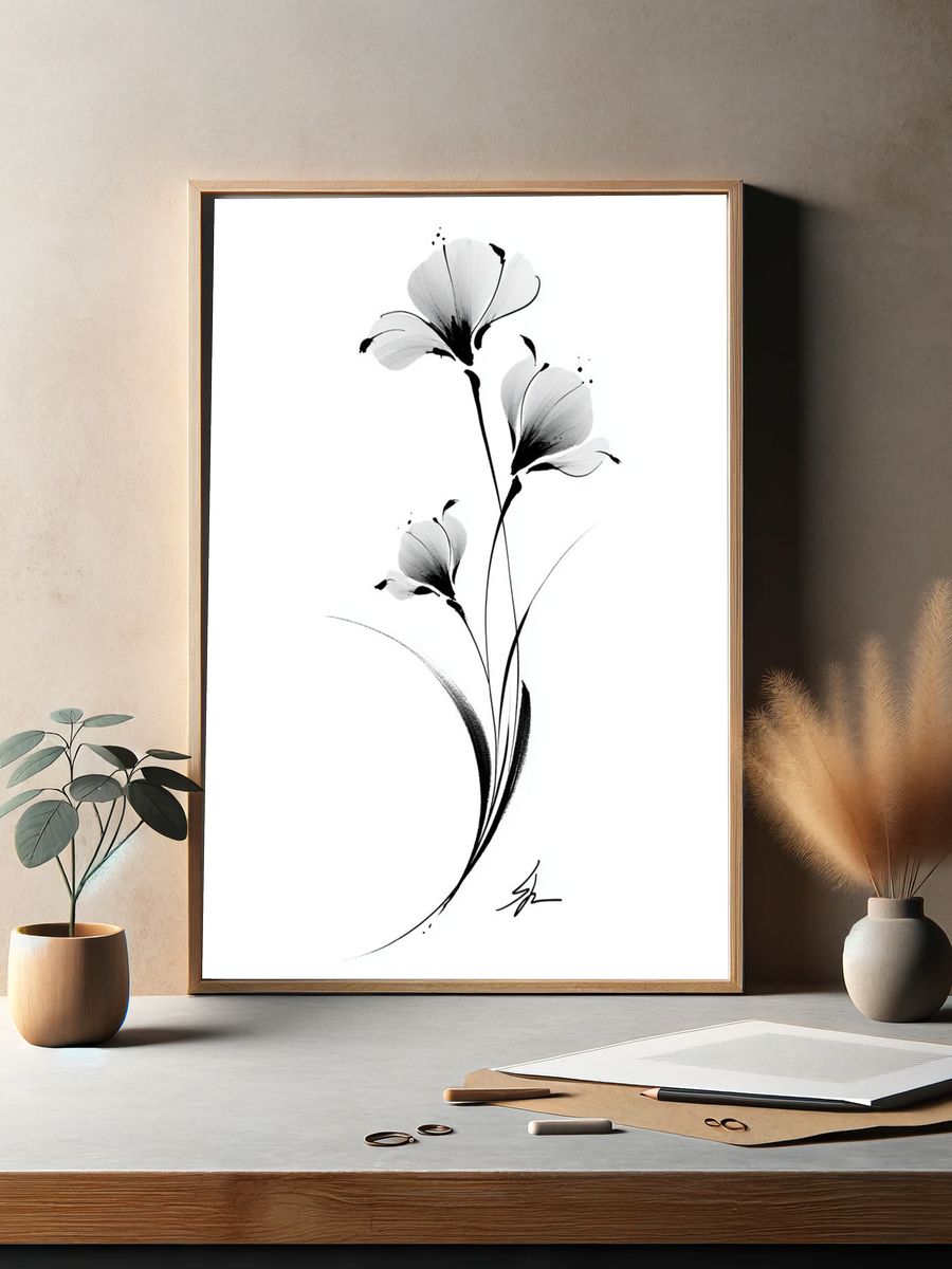 Minimal Ink Flower Poster. — room view 2