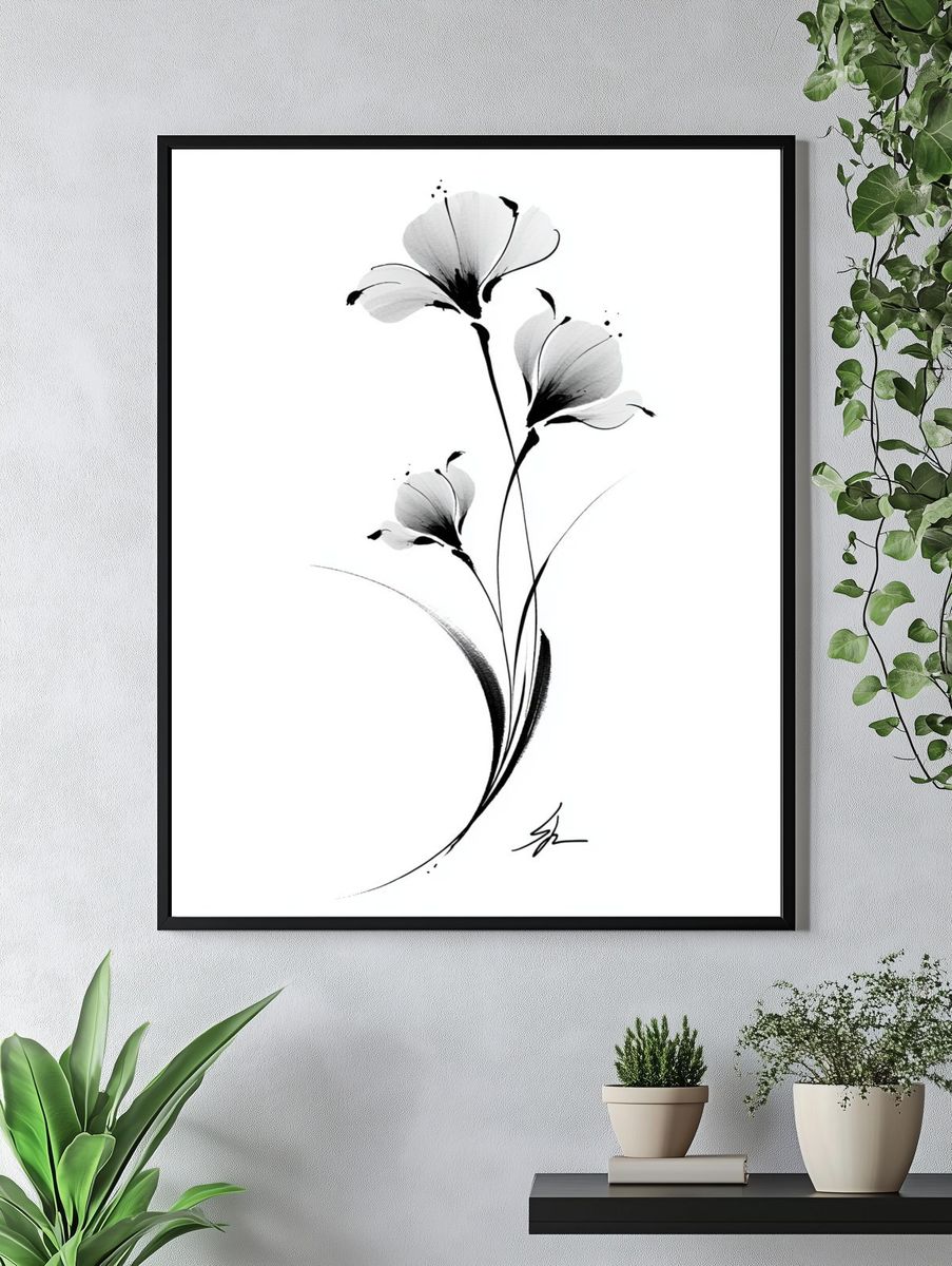Minimal Ink Flower Poster. — room view 4