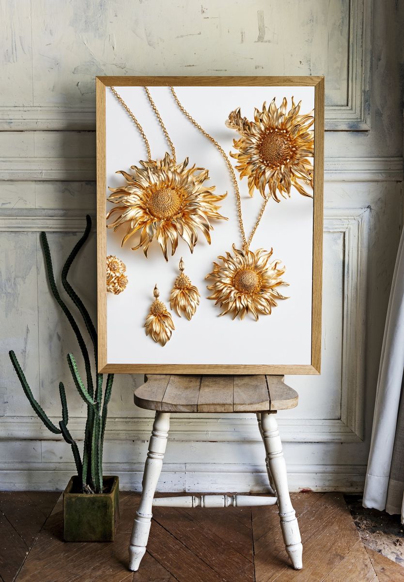 Golden Sunflower Jewelry Poster. room preview