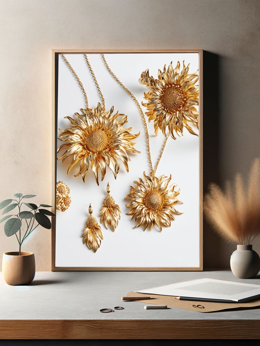 Golden Sunflower Jewelry Poster. — room view 2