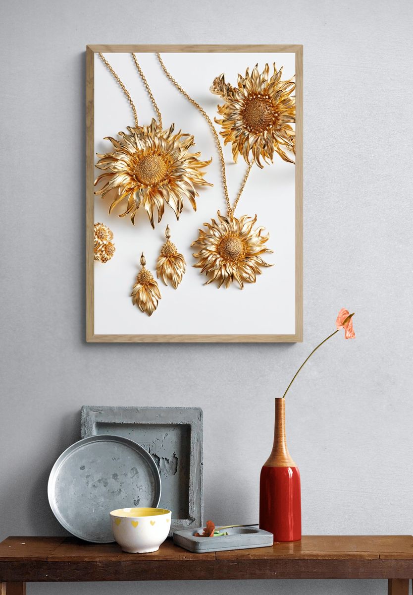 Golden Sunflower Jewelry Poster. — room view 3